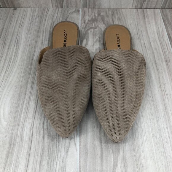 Lucky Brand Mule Flats Womens 6.5M Brynnuh Taupe Suede Slip On Shoes - Picture 6 of 11